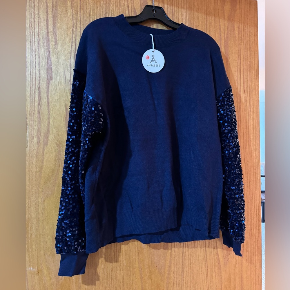 NWT: Anrabess Navy Sequin Sleeve Sweater